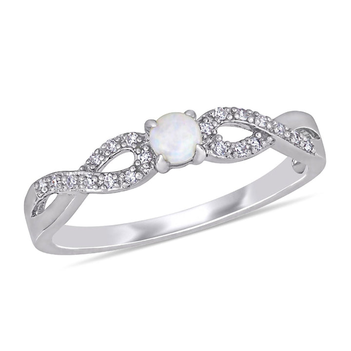 1/10 Carat (ctw) Round Opal Infinity Ring with Accent Diamonds in Sterling Silver Image 1