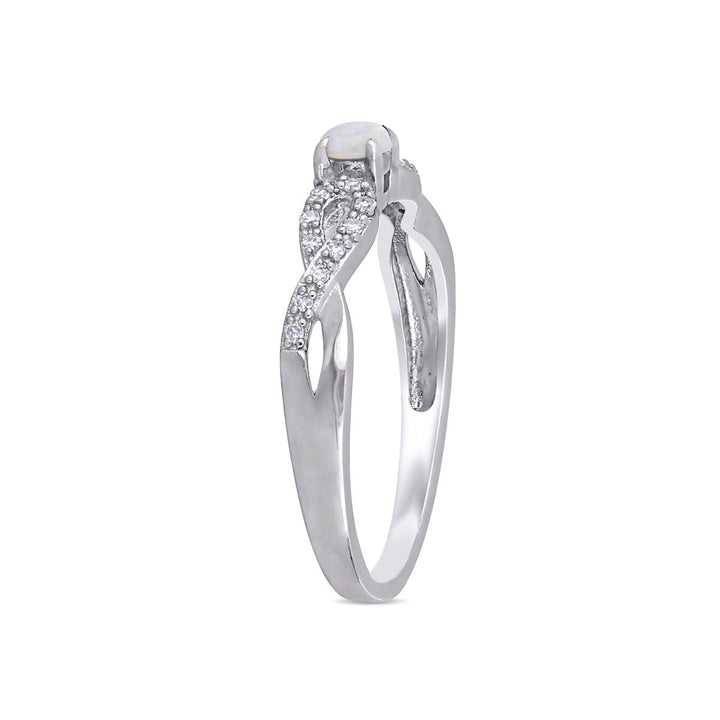 1/10 Carat (ctw) Round Opal Infinity Ring with Accent Diamonds in Sterling Silver Image 4