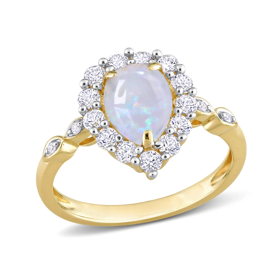 1.17 Carat (ctw) Opal and Lab-Created White Sapphire Halo Ring in 10K Yellow Gold Image 1