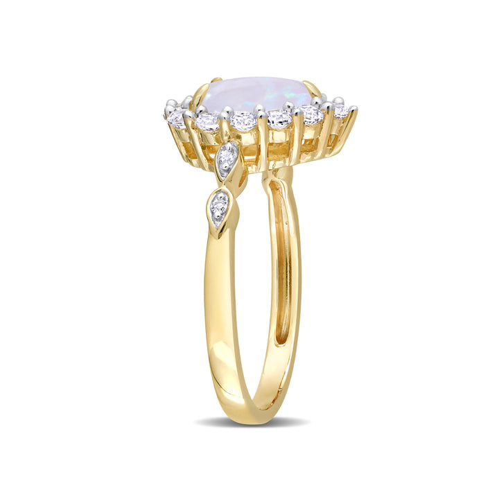 1.17 Carat (ctw) Opal and Lab-Created White Sapphire Halo Ring in 10K Yellow Gold Image 4