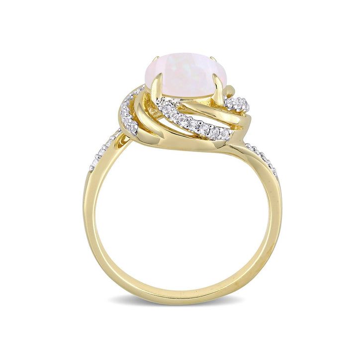 1.39 Carat (ctw) Opal and White Topaz Swirl Ring in Yellow Plated Silver Image 3