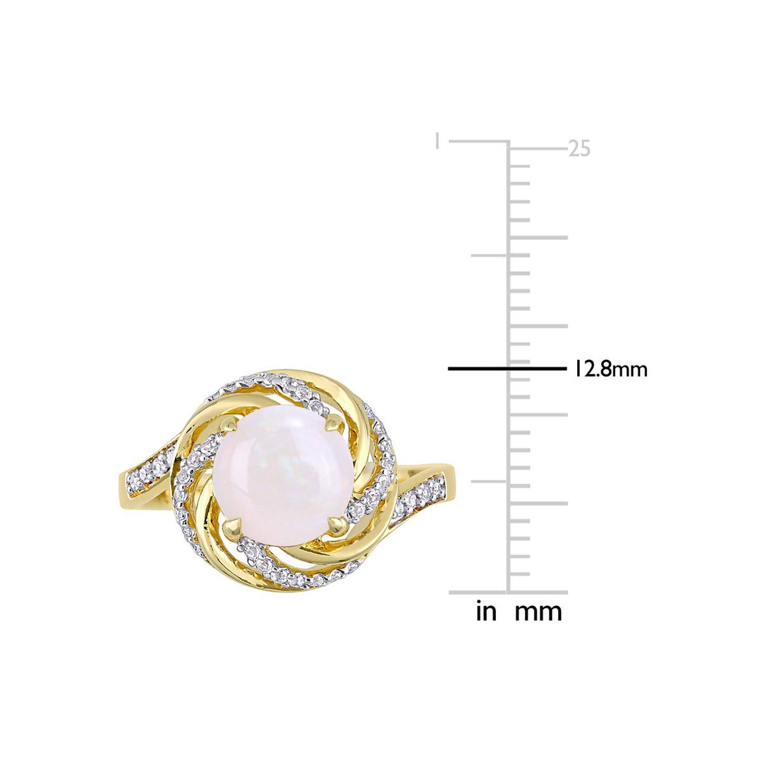 1.39 Carat (ctw) Opal and White Topaz Swirl Ring in Yellow Plated Silver Image 4