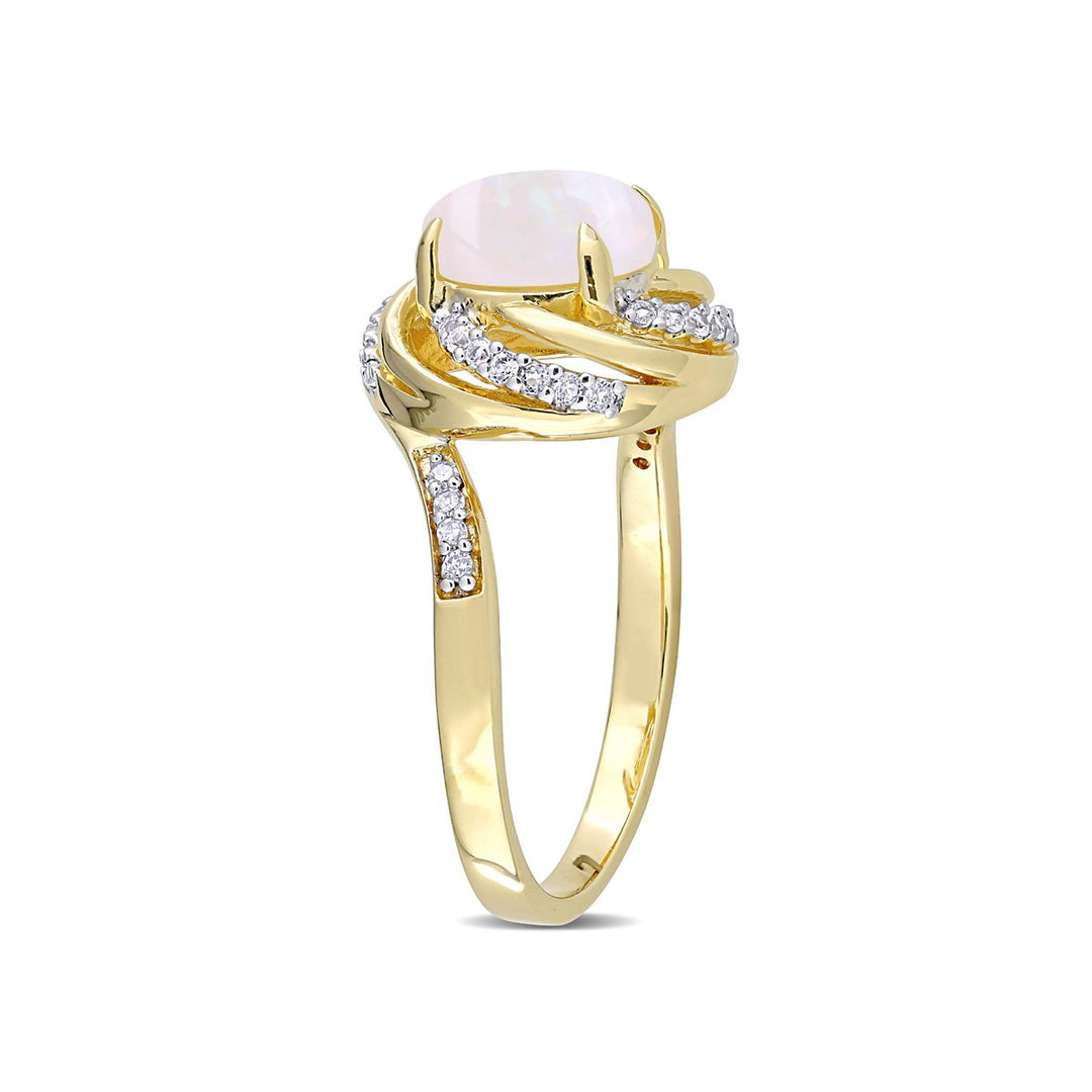 1.39 Carat (ctw) Opal and White Topaz Swirl Ring in Yellow Plated Silver Image 4