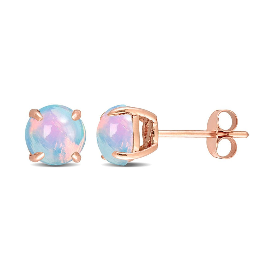 1.80 Carat (ctw) Blue Ethiopian Opal Stud Earrings in 10K Rose Gold Image 1