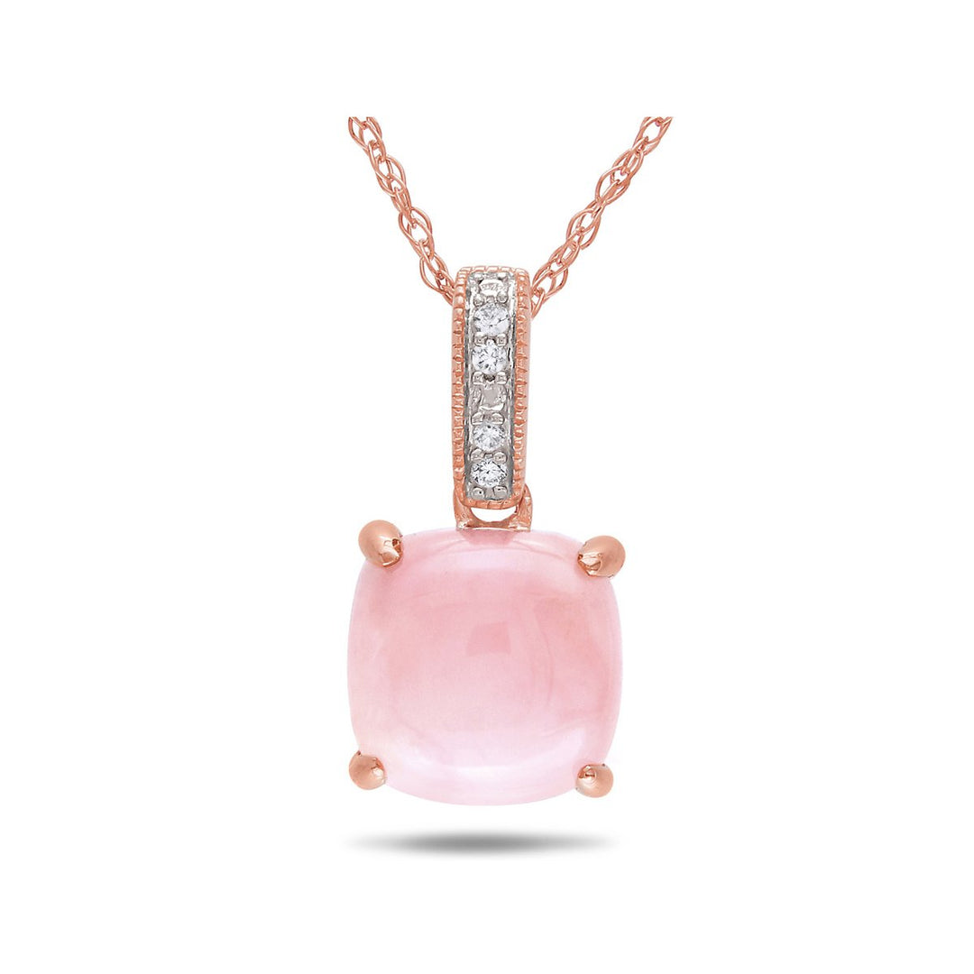 2.00 Carat (ctw) Pink Opal Solitaire Pendant Necklace in 10K Rose Gold with Chain Image 1