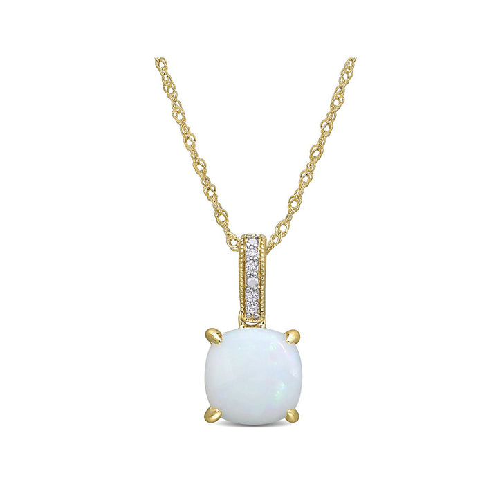 1.35 Carat (ctw) Opal Solitaire Pendant Necklace in 10K Yellow Gold with Chain Image 1