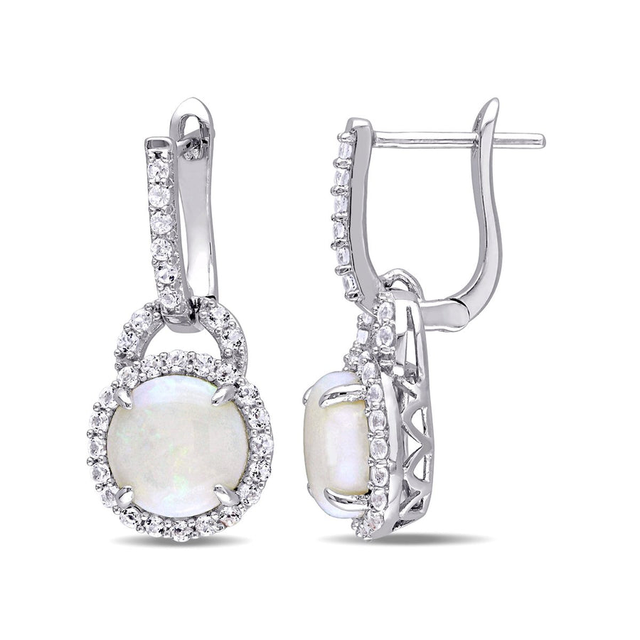 3.10 Carat (ctw) Opal and White Topaz Dangle Earrings in Sterling Silver Image 1