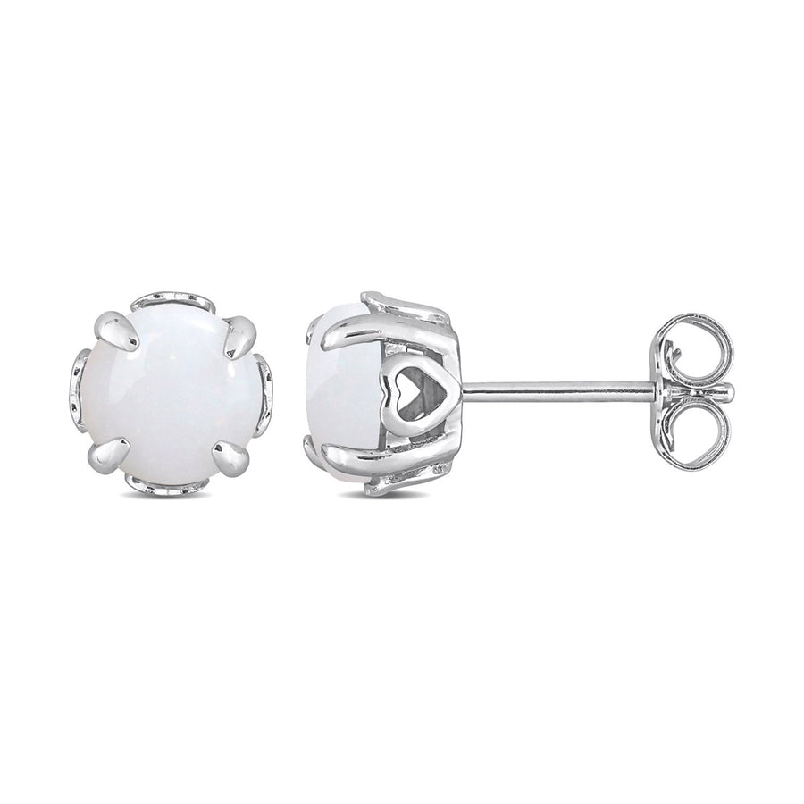 1.60 Carat (ctw) Opal Solitaire Stud Earrings in Sterling Silver Image 1