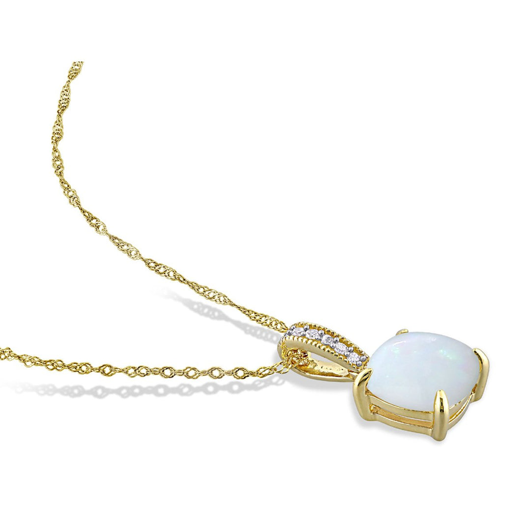 1.35 Carat (ctw) Opal Solitaire Pendant Necklace in 10K Yellow Gold with Chain Image 4