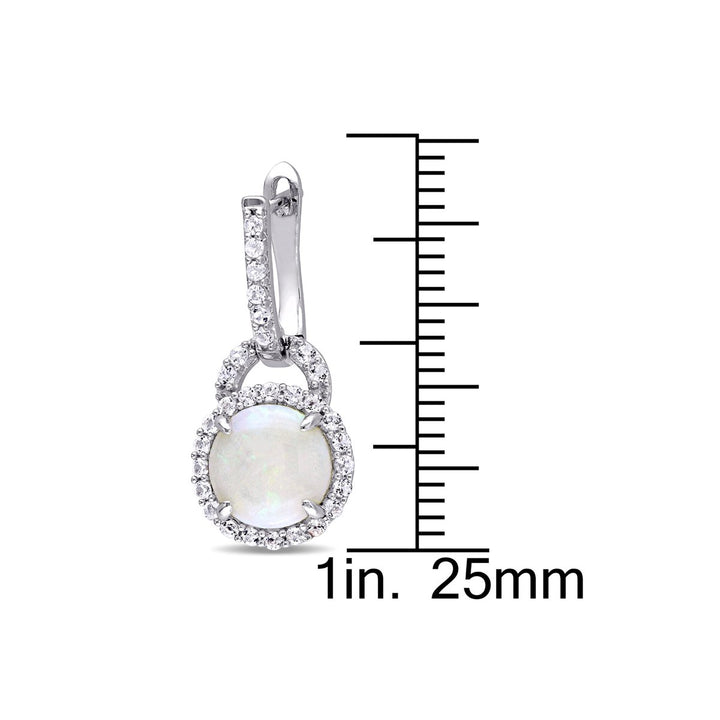 3.10 Carat (ctw) Opal and White Topaz Dangle Earrings in Sterling Silver Image 4