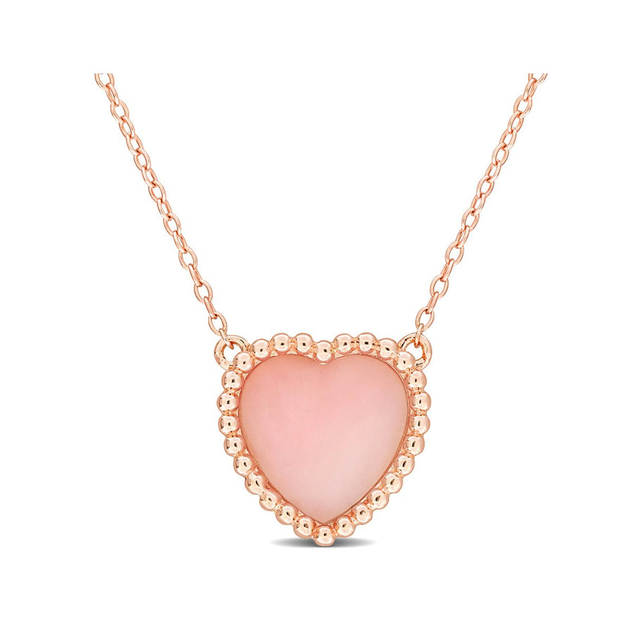 5.00 Carat (ctw) Pink Opal Heart Pendant Necklace in Rose Plated Sterling Silver with Chain Image 1