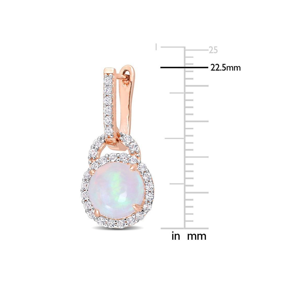 3.40 Carat (ctw) Blue Opal and White Topaz Dangle Earrings in Rose Sterling Silver Image 3