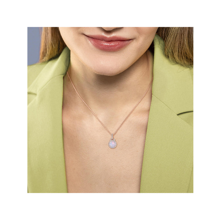 3.26 Carat (ctw) Blue Opal and White Topaz Halo Pendant Necklace in Rose Sterling Silver with Chain Image 3