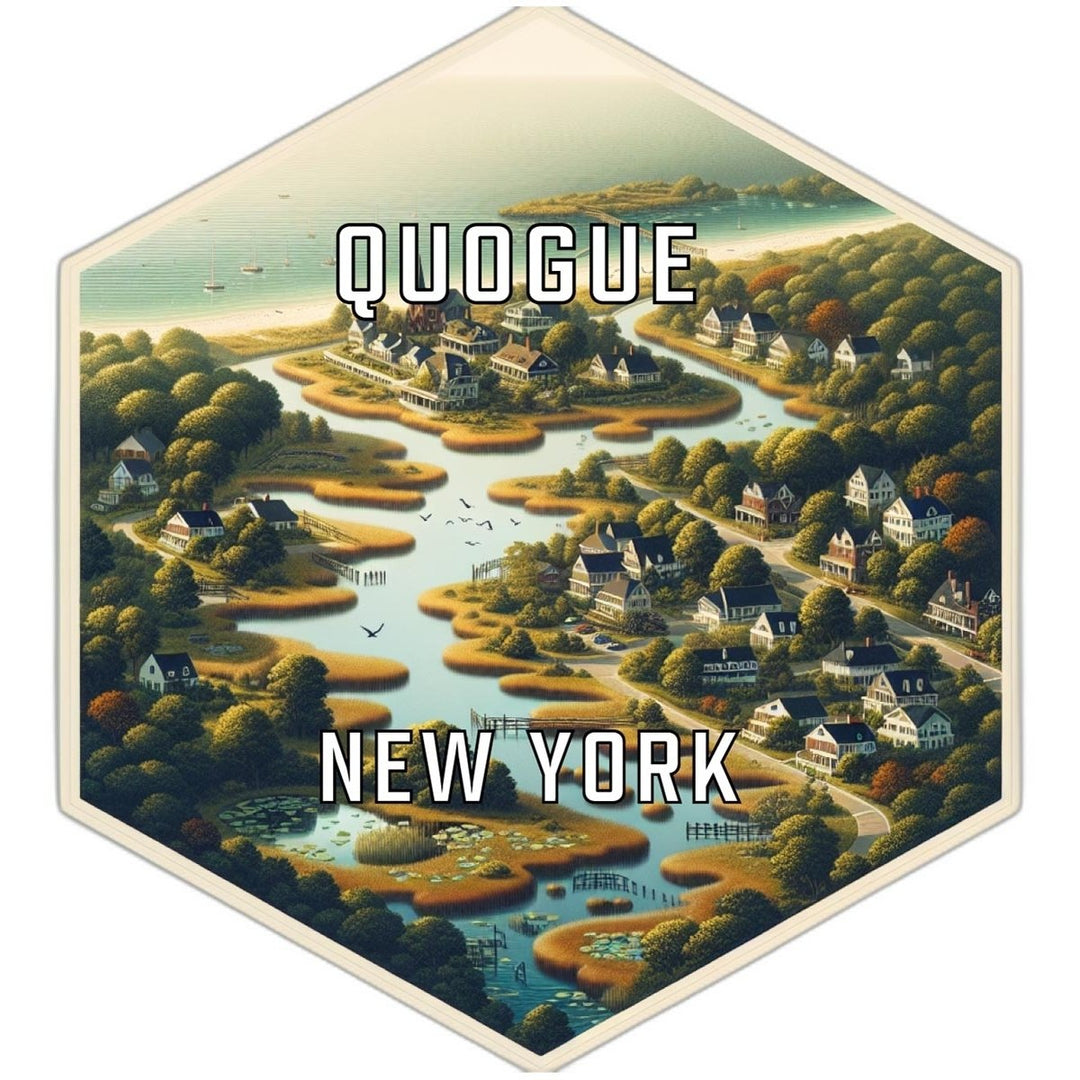 Quogue York Souvenir Travel Destination Die Cut Hexagon Fridge Magnet Image 1