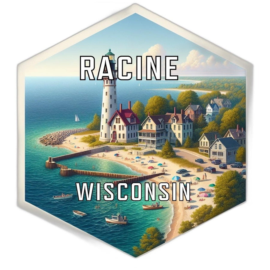 Racine Wisconsin Souvenir Travel Destination Die Cut Hexagon Fridge Magnet Image 1