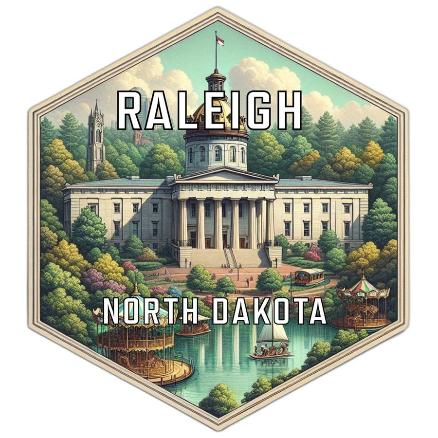 Raleigh North Dakota Souvenir Travel Destination Die Cut Hexagon Fridge Magnet Image 1