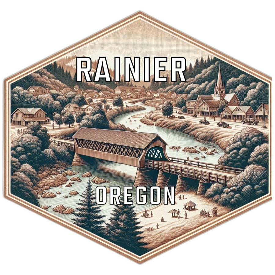 Rainier Oregon Souvenir Travel Destination Die Cut Hexagon Fridge Magnet Image 1