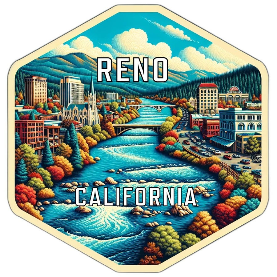 Reno California Souvenir Travel Destination Die Cut Hexagon Fridge Magnet Image 1