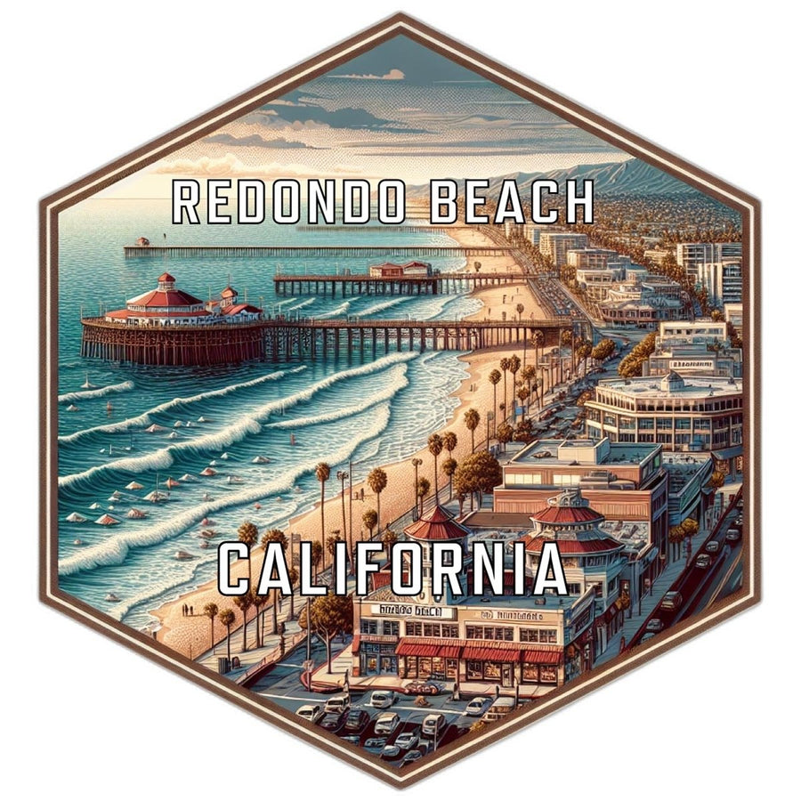 Redondo Beach California Souvenir Travel Destination Die Cut Hexagon Fridge Magnet Image 1