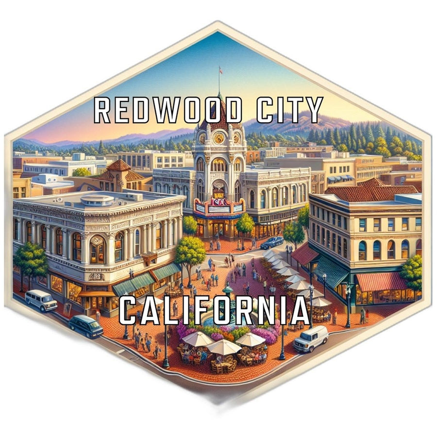 Redwood City California Souvenir Travel Destination Die Cut Hexagon Fridge Magnet Image 1