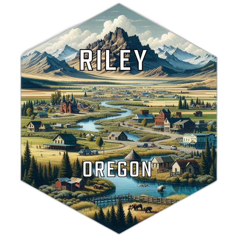 Riley Oregon Souvenir Travel Destination Die Cut Hexagon Fridge Magnet Image 1