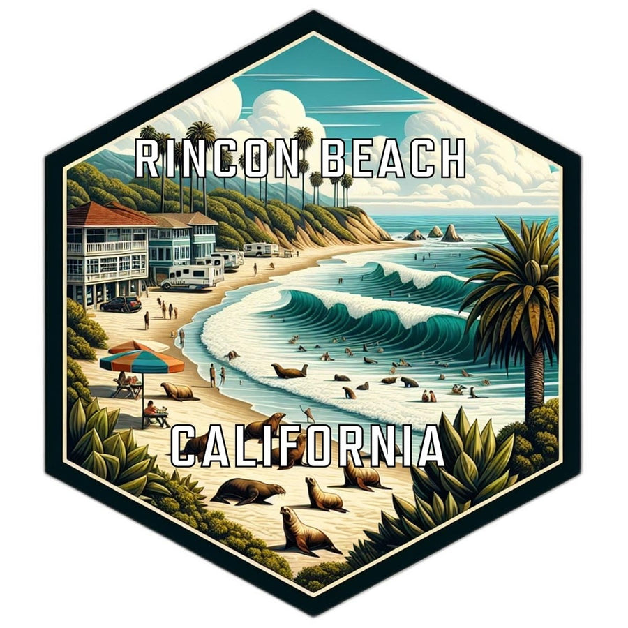 Rincon Beach California Souvenir Travel Destination Die Cut Hexagon Fridge Magnet Image 1