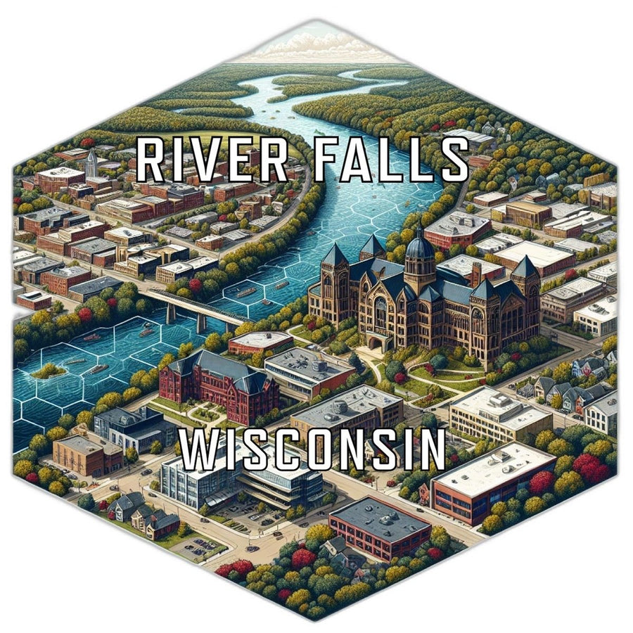 River Falls Wisconsin Souvenir Travel Destination Die Cut Hexagon Fridge Magnet Image 1