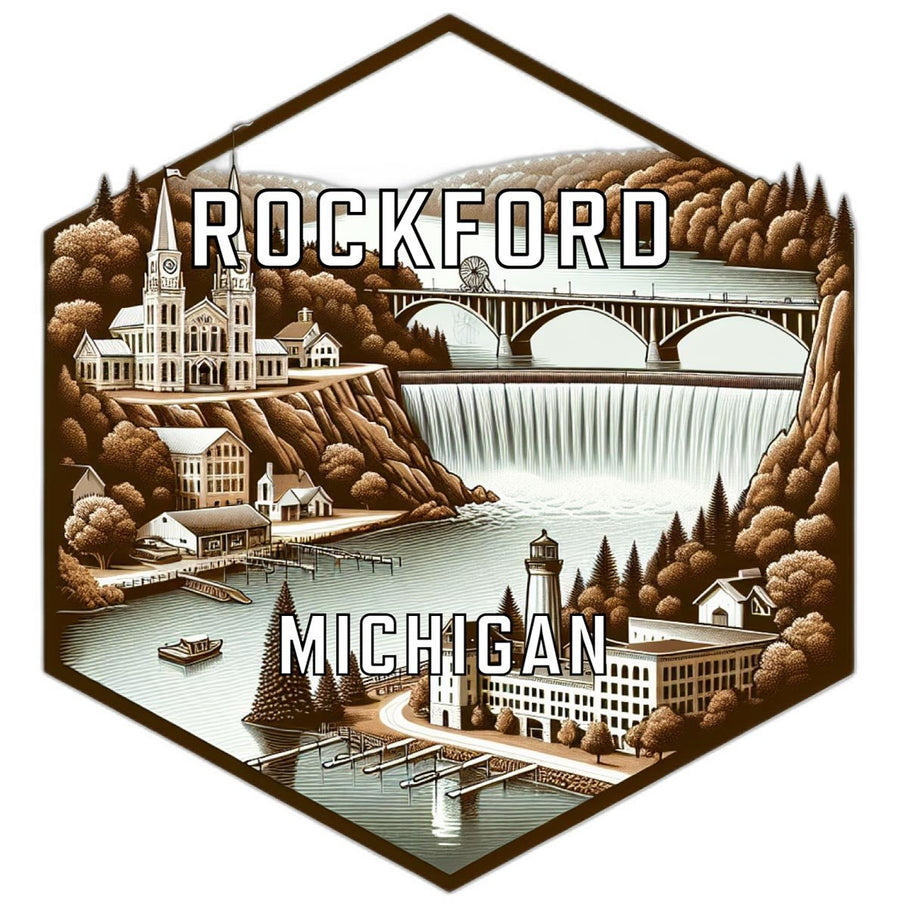 Rockford Michigan Souvenir Travel Destination Die Cut Hexagon Fridge Magnet Image 1