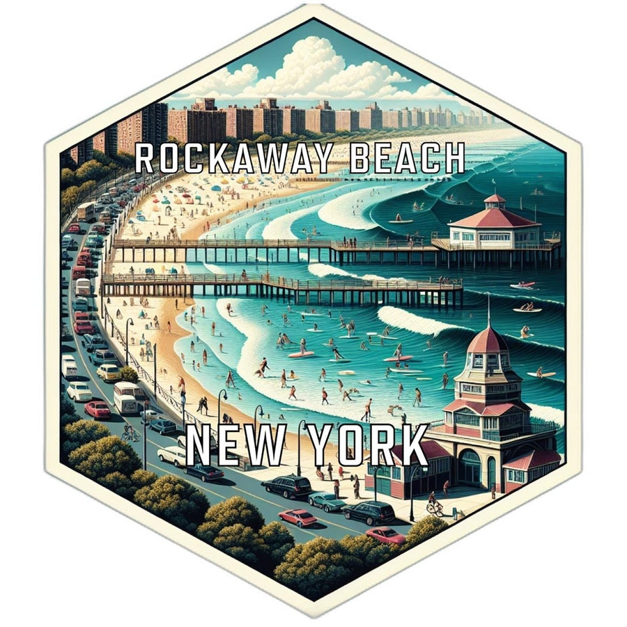 Rockaway Beach York Souvenir Travel Destination Die Cut Hexagon Fridge Magnet Image 1