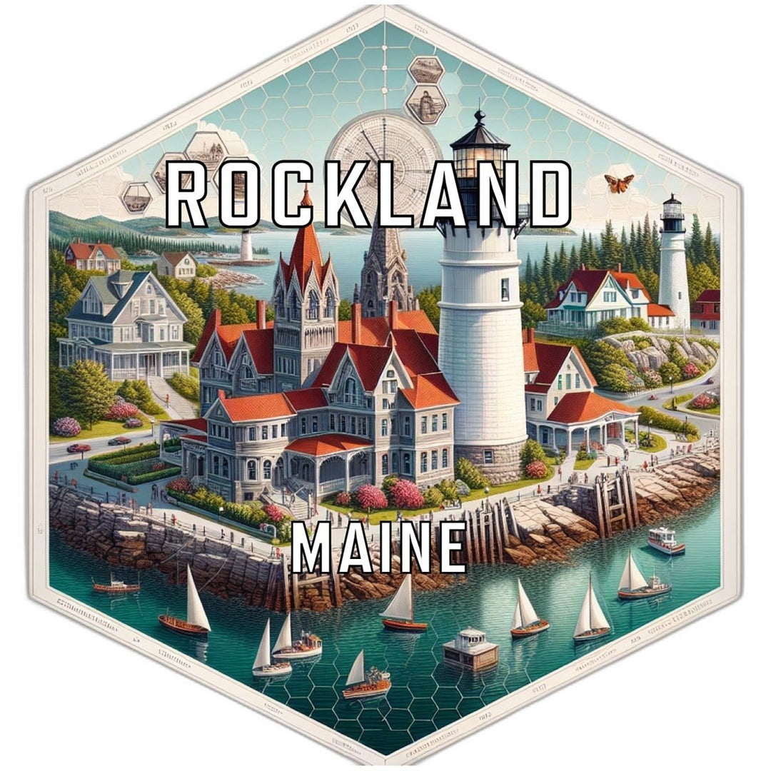 Rockland Maine Souvenir Travel Destination Die Cut Hexagon Fridge Magnet Image 1