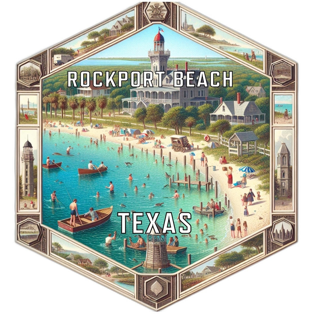 Rockport Beach Texas Souvenir Travel Destination Die Cut Hexagon Fridge Magnet Image 1