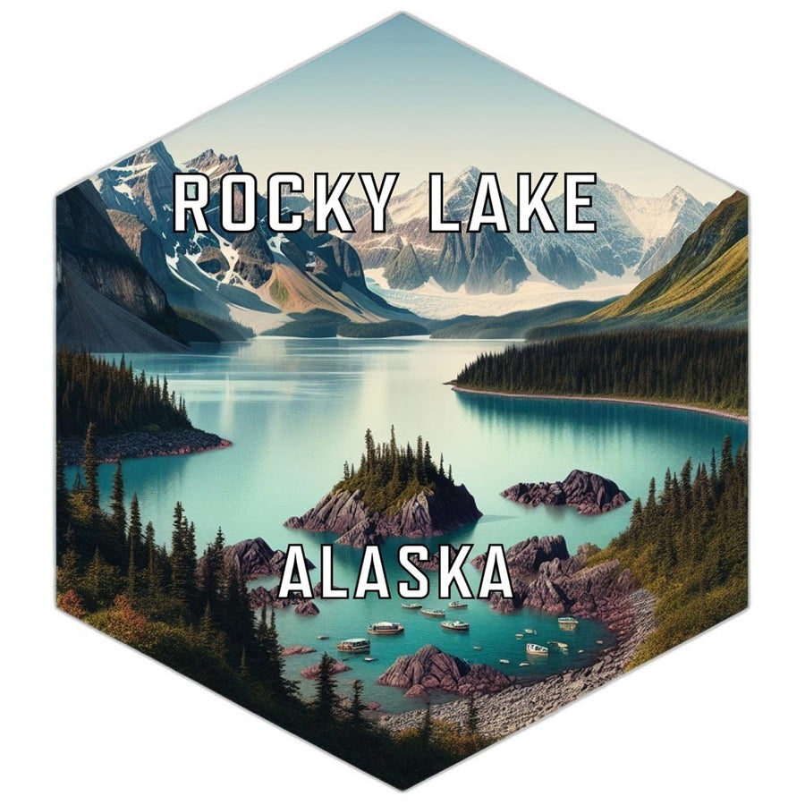 Rocky Lake Alaska Souvenir Travel Destination Die Cut Hexagon Fridge Magnet Image 1