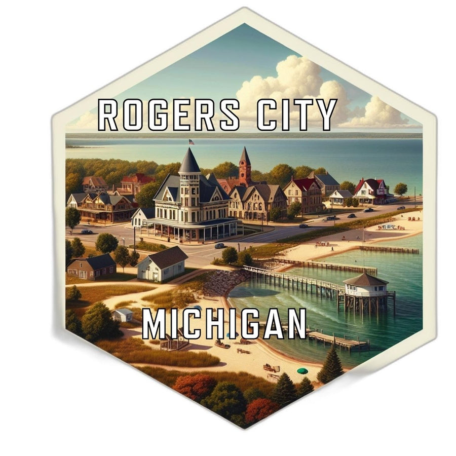 Rogers City Michigan Souvenir Travel Destination Die Cut Hexagon Fridge Magnet Image 1