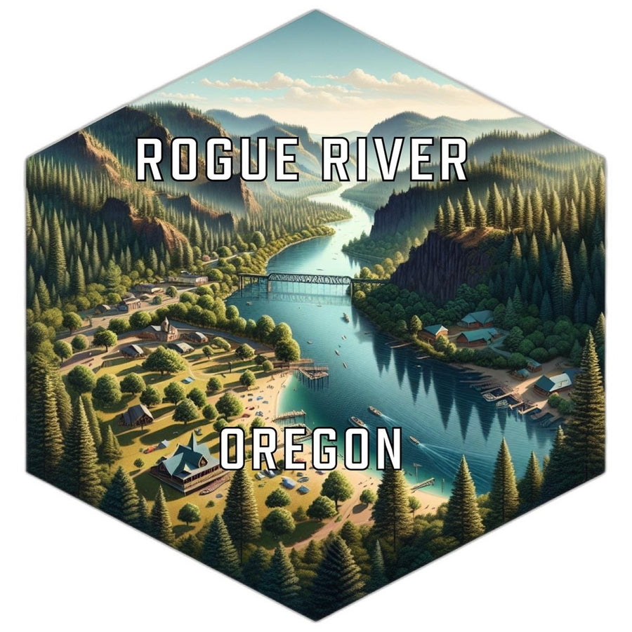 Rogue River Oregon Souvenir Travel Destination Die Cut Hexagon Fridge Magnet Image 1