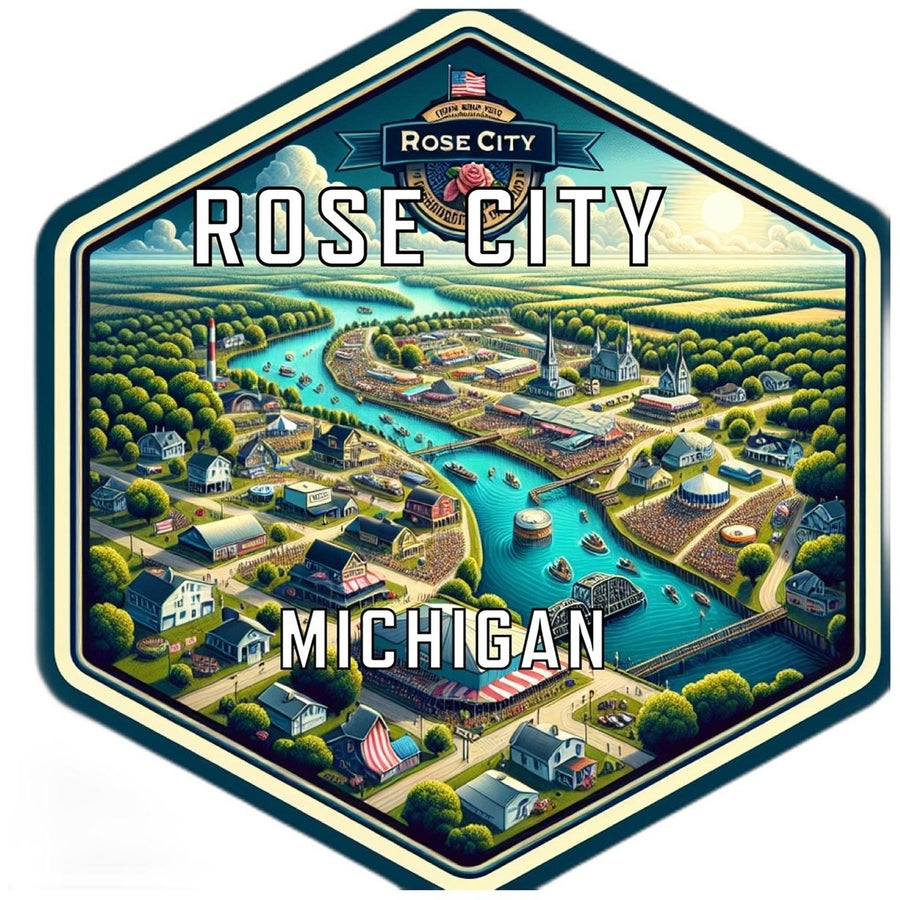 Rose City Michigan Souvenir Travel Destination Die Cut Hexagon Fridge Magnet Image 1