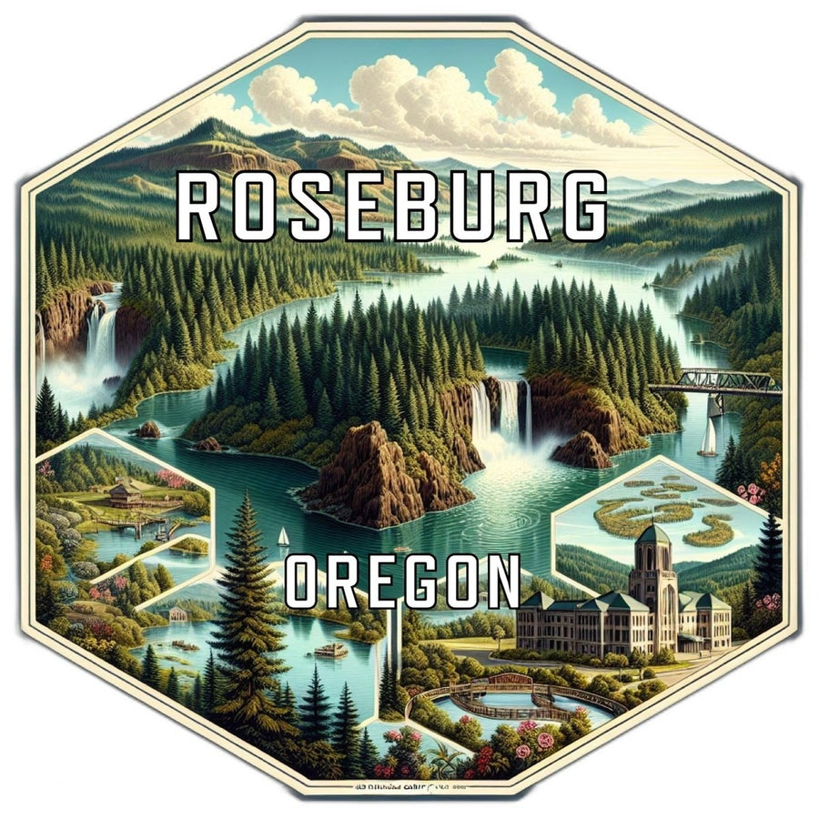 Roseburg Oregon Souvenir Travel Destination Die Cut Hexagon Fridge Magnet Image 1