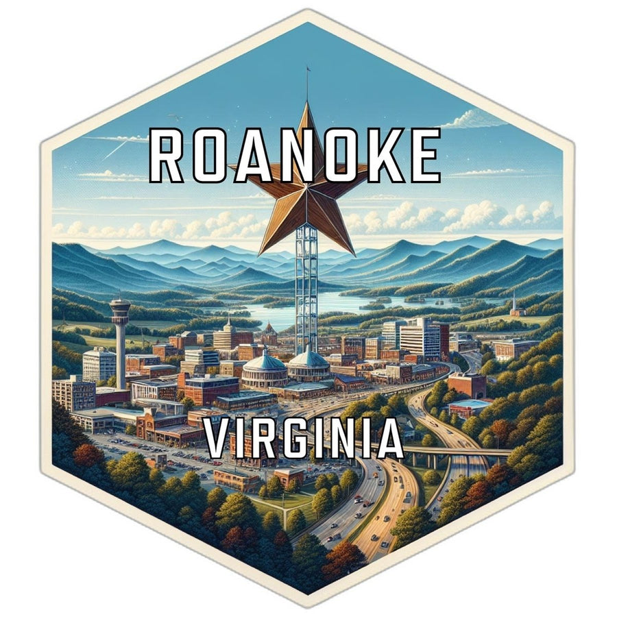 Roanoke Virginia Souvenir Travel Destination Die Cut Hexagon Fridge Magnet Image 1