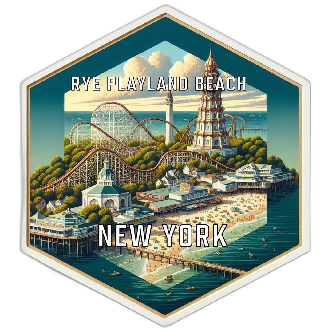 Rye Playland Beach York Souvenir Travel Destination Die Cut Hexagon Fridge Magnet Image 1