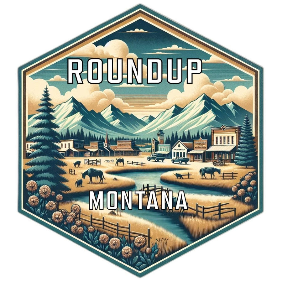 Roundup Montana Souvenir Travel Destination Die Cut Hexagon Fridge Magnet Image 1