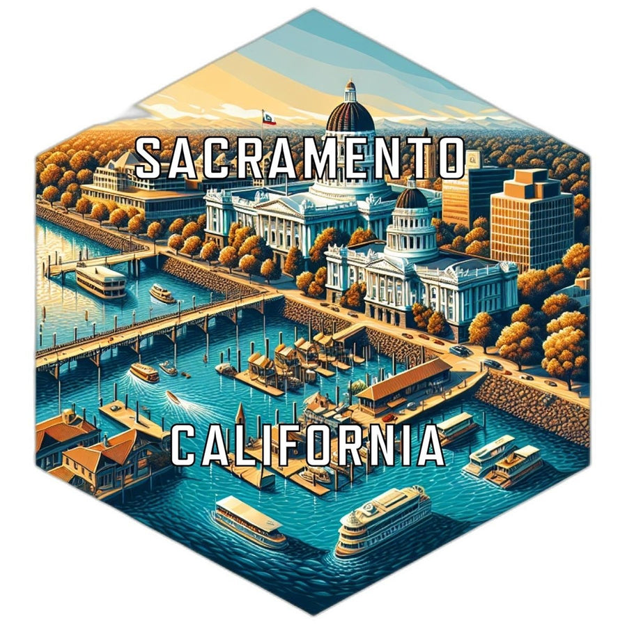 Sacramento California Souvenir Travel Destination Die Cut Hexagon Fridge Magnet Image 1