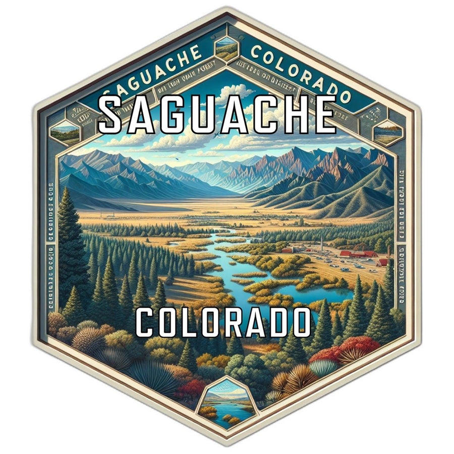 Saguache Colorado Souvenir Travel Destination Die Cut Hexagon Fridge Magnet Image 1