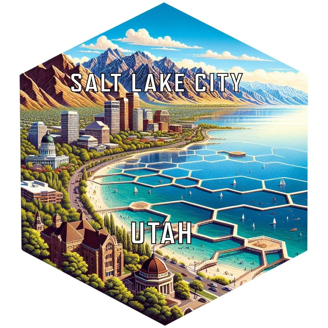 Salt Lake City Utah Souvenir Travel Destination Die Cut Hexagon Fridge Magnet Image 1