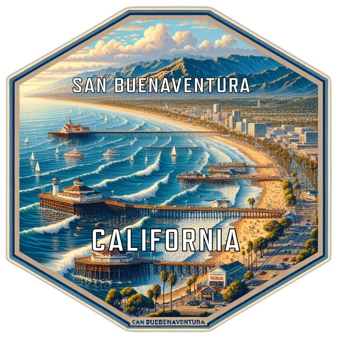 San Buenaventura California Souvenir Travel Destination Die Cut Hexagon Fridge Magnet Image 1