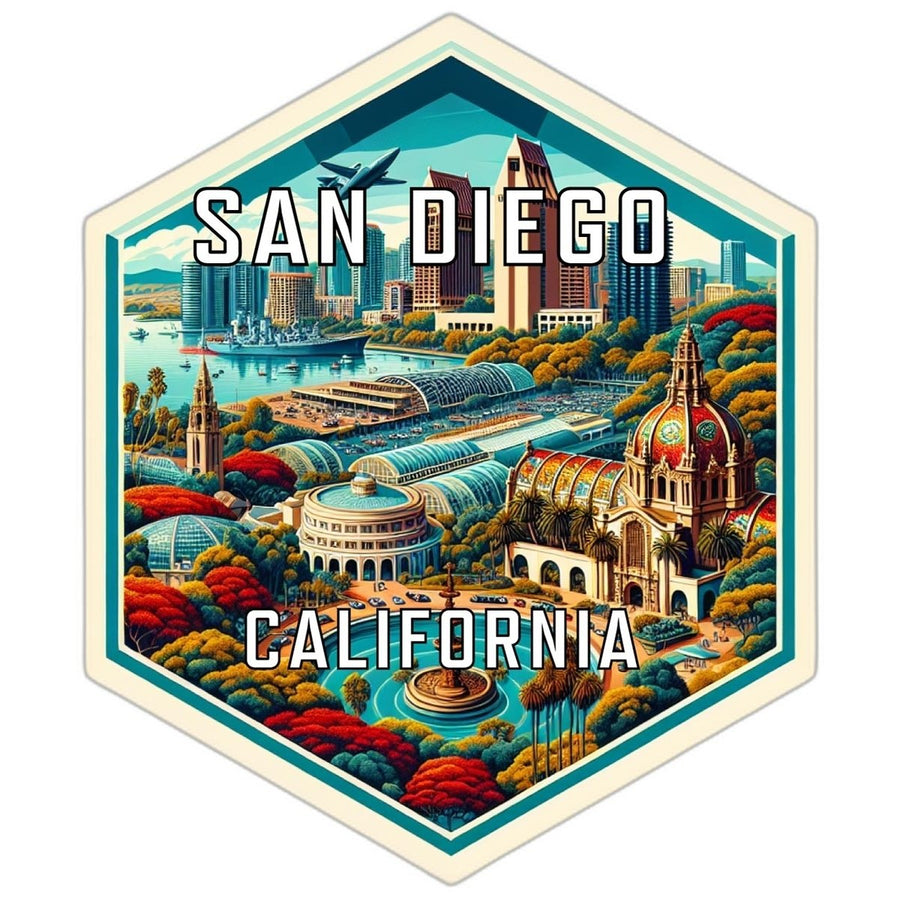 San Diego California Souvenir Travel Destination Die Cut Hexagon Fridge Magnet Image 1