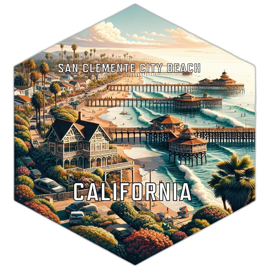 San Clemente City Beach California Souvenir Travel Destination Die Cut Hexagon Fridge Magnet Image 1