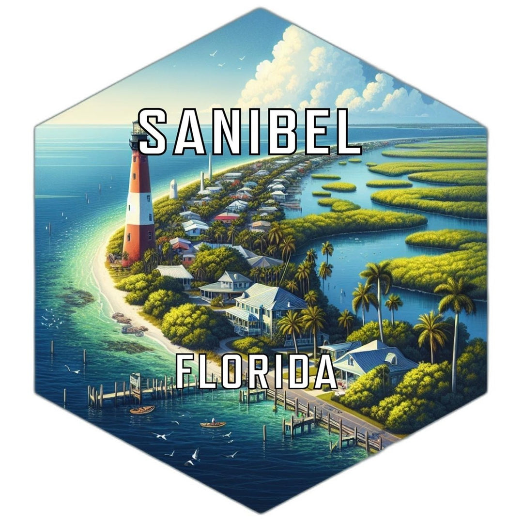 Sanibel Florida Souvenir Travel Destination Die Cut Hexagon Fridge Magnet Image 1