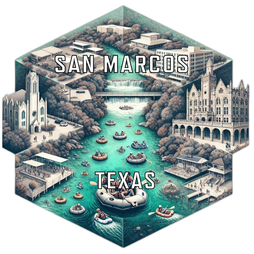 San Marcos Texas Souvenir Travel Destination Die Cut Hexagon Fridge Magnet Image 1