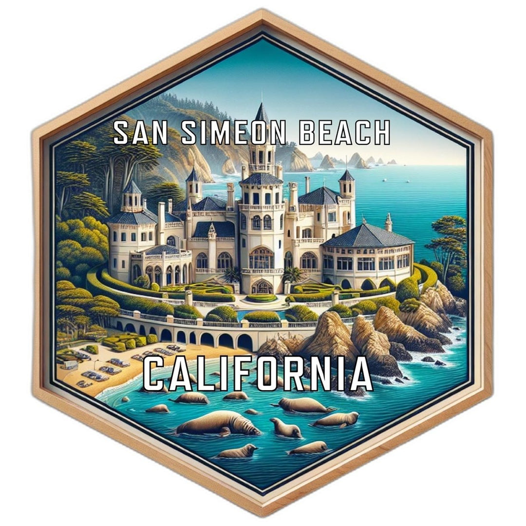 San Simeon Beach California Souvenir Travel Destination Die Cut Hexagon Fridge Magnet Image 1