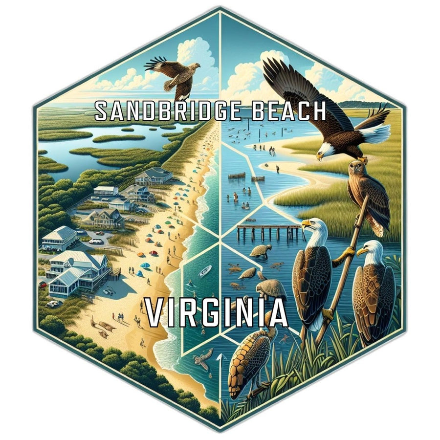 Sandbridge Beach Virginia Souvenir Travel Destination Die Cut Hexagon Fridge Magnet Image 1