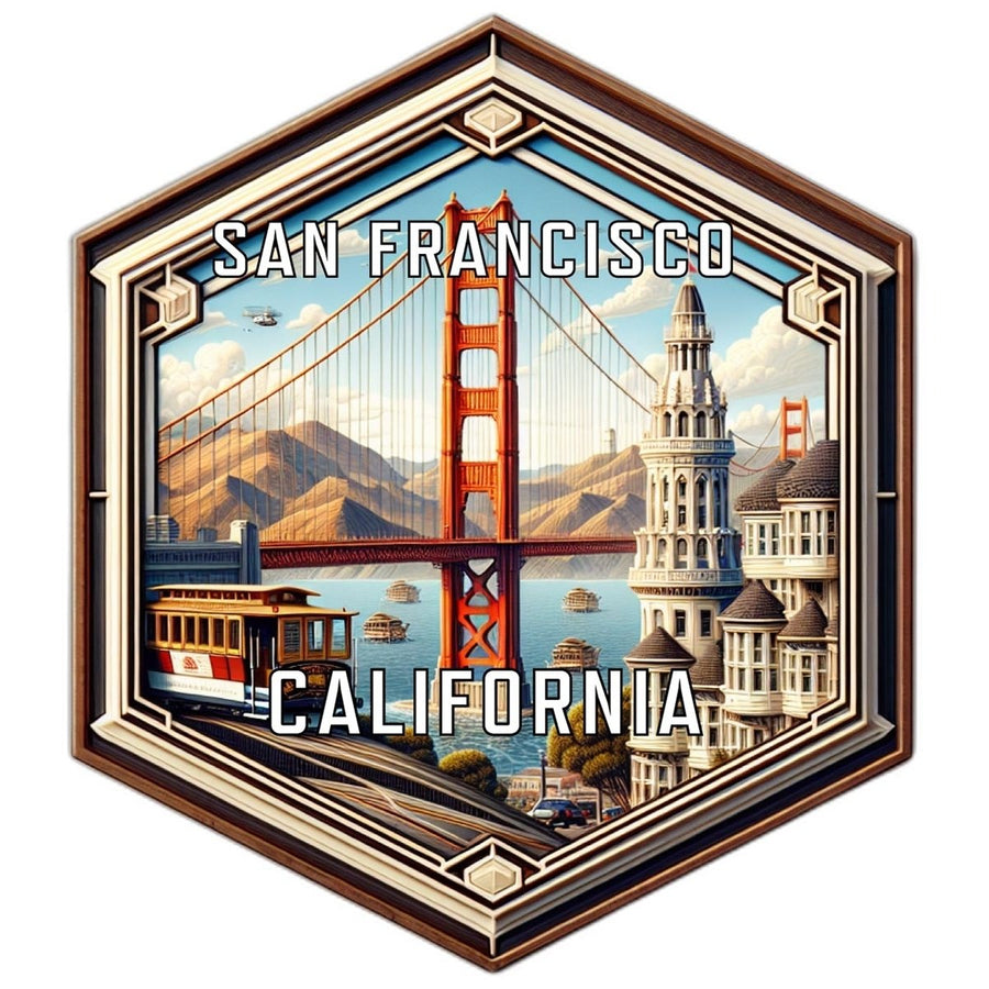 San Francisco California Souvenir Travel Destination Die Cut Hexagon Fridge Magnet Image 1